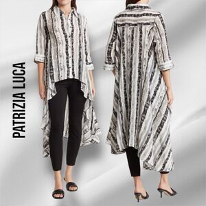PATRIZIA LUCA Women’s Three Quarter High Low Striped Print Shirt Dress in Size L